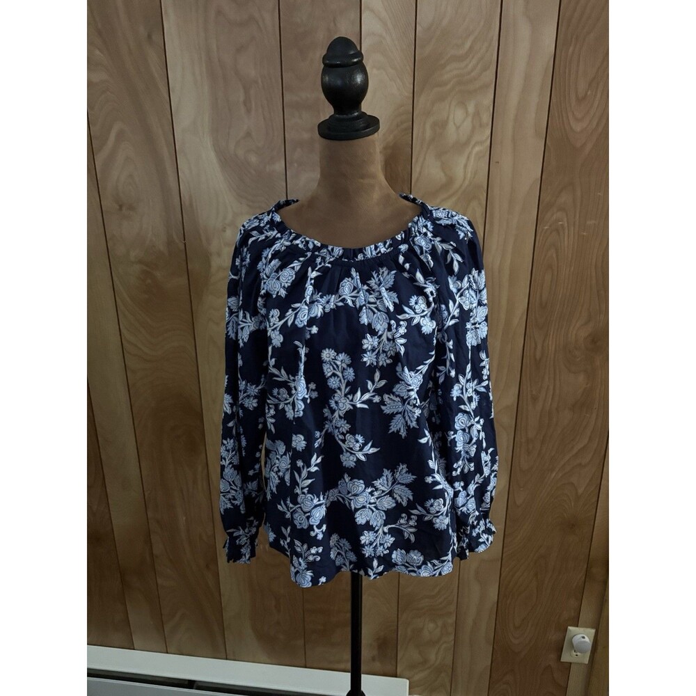J.Crew blue floral long-sleeve relaxed cottonβ blouse Size Small